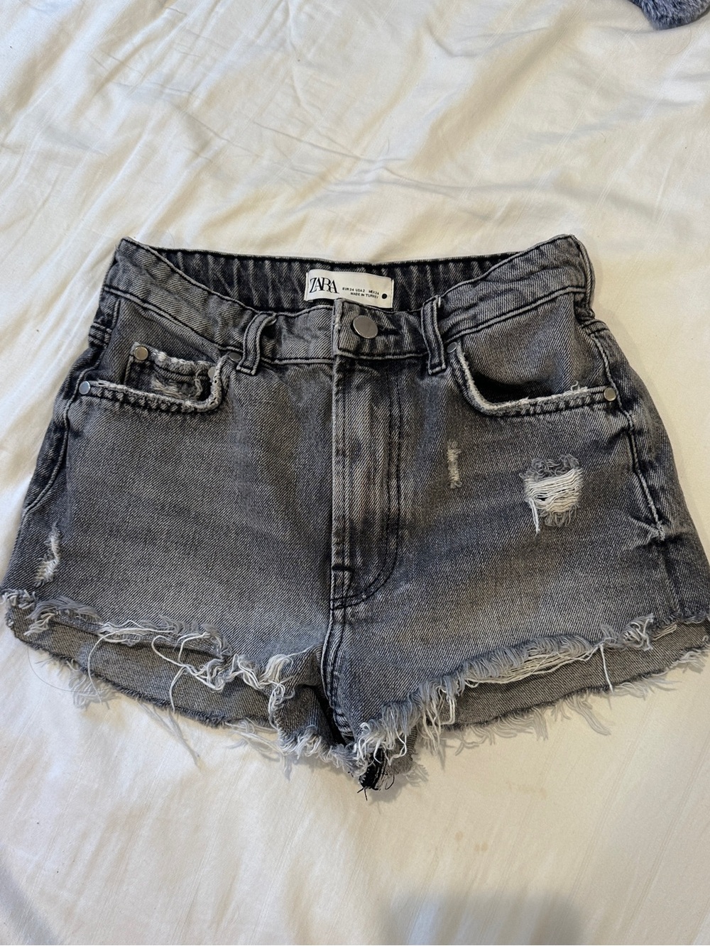 Zara Distressed Gray Frayed Jean Shorts